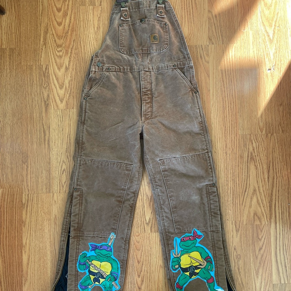 🍄SOLD🍄 Carhartt Kids Overalls with Ninja Turtle Patchwork